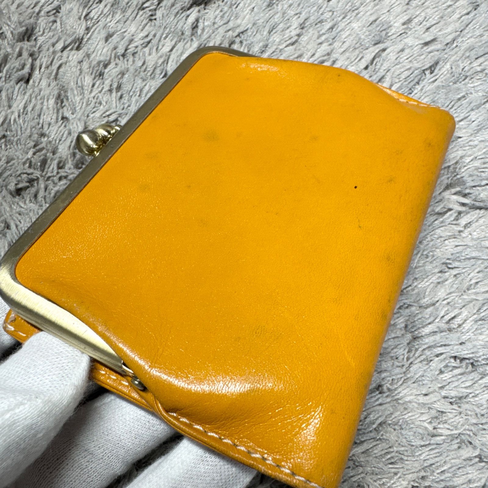 Kitamura キタムラ レザー がま口 二つ折り財布 イエロー - メルカリ