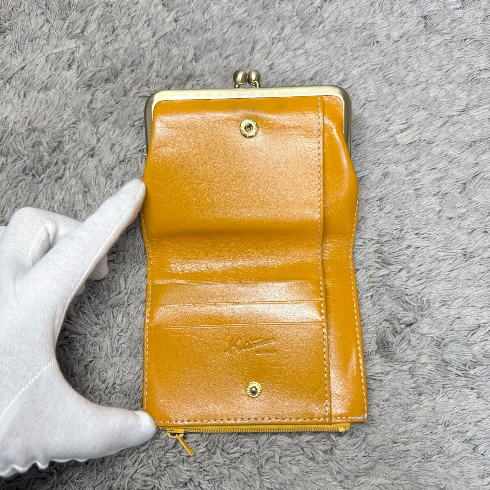 Kitamura キタムラ レザー がま口 二つ折り財布 イエロー - メルカリ