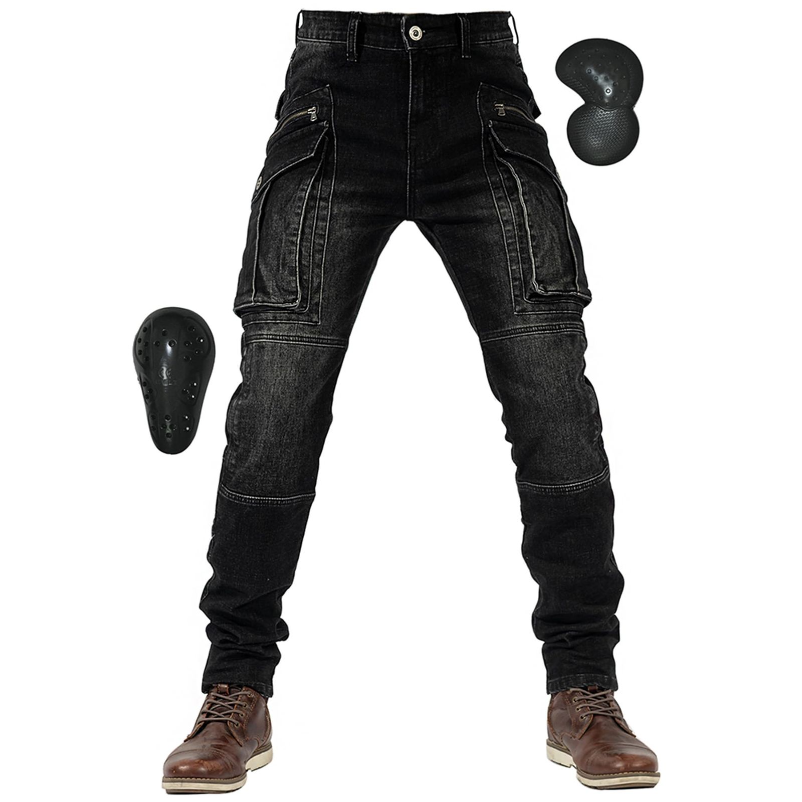 新品 [RENHE] バイクパンツ メンズ ライダースパンツ プロテクター ライディングパンツ 春秋冬向け バイクズボン 耐磨 デニムパンツ バイク ストレート レーシングパンツ ブラック XLサイズ