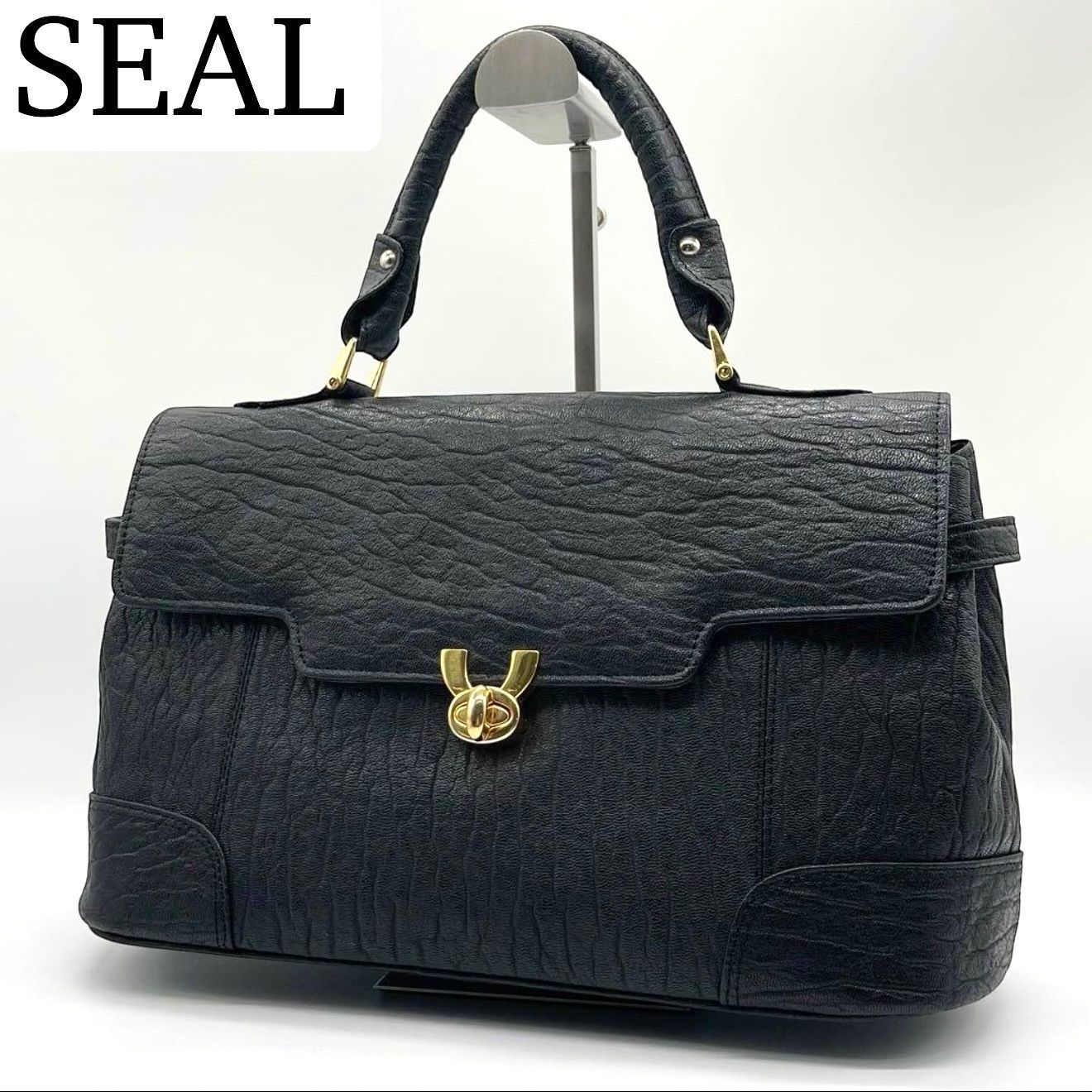 美品】SEALSKIN アザラシ トップハンドル ハンドバッグ レディース 