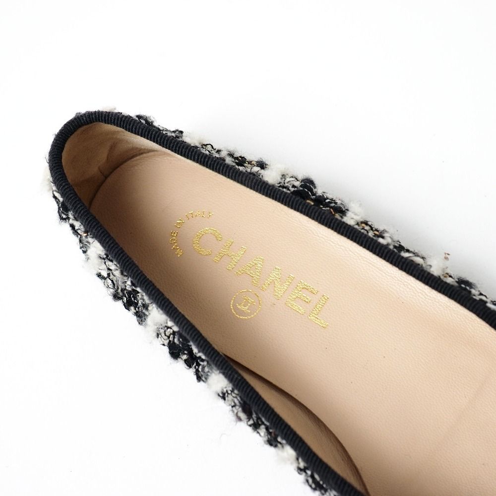 CHANEL シャネル バレエシューズ サイズ38.5C CCロゴ リボン ツイード