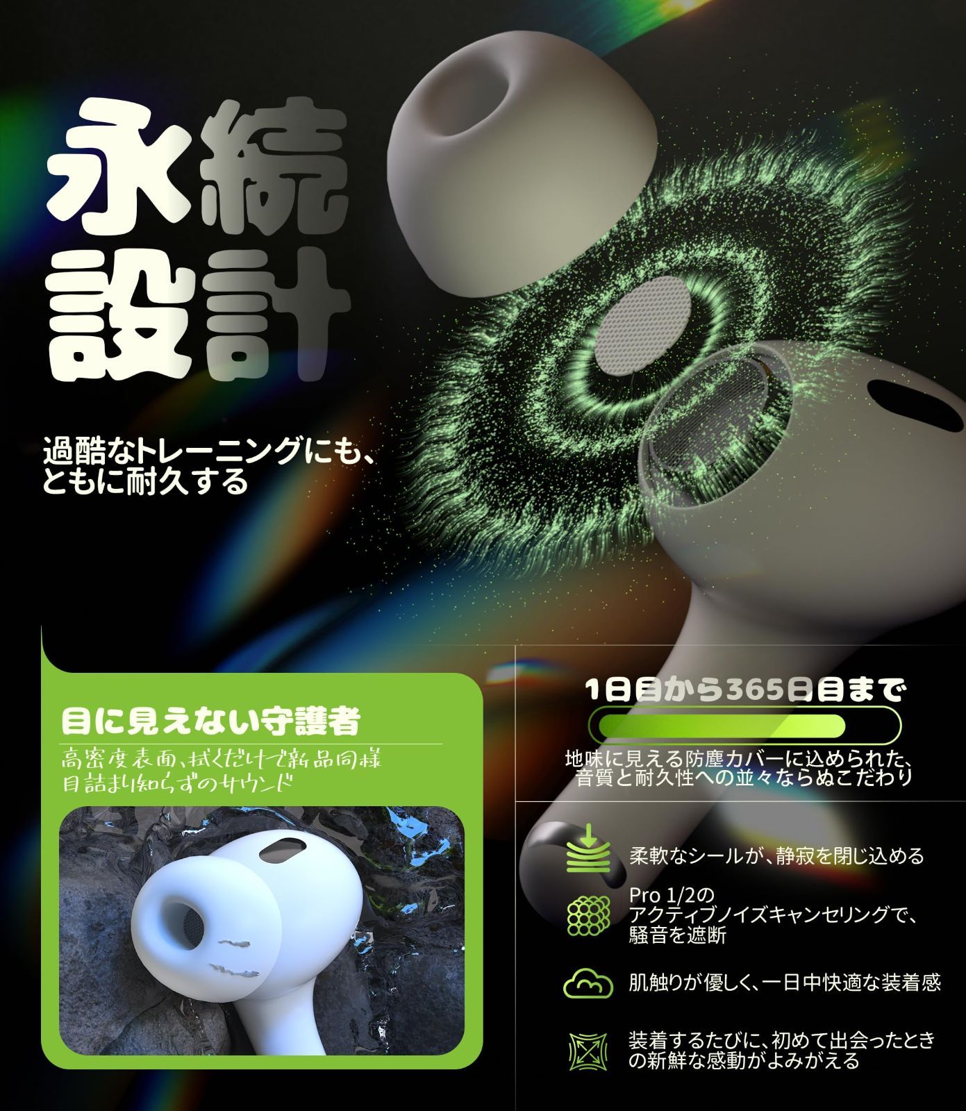 在庫セール】ノイズリダクションホール付き 各1ペア) 滑り止め (XS/S/M 