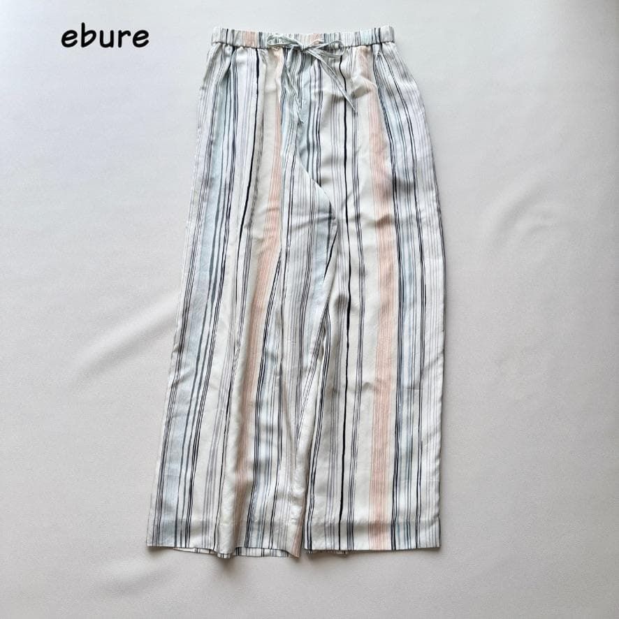 ebure】エブール シルク マルチ ストライプ ワイド パンツ ebure】エブール シルク マルチ ストライプ ワイド パンツ