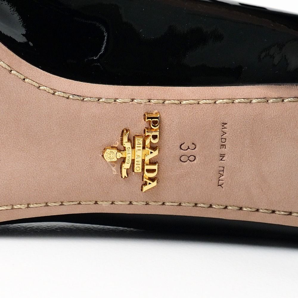 PRADA プラダ パンプス サイズ38 リボン パテントレザー スクエアトゥ