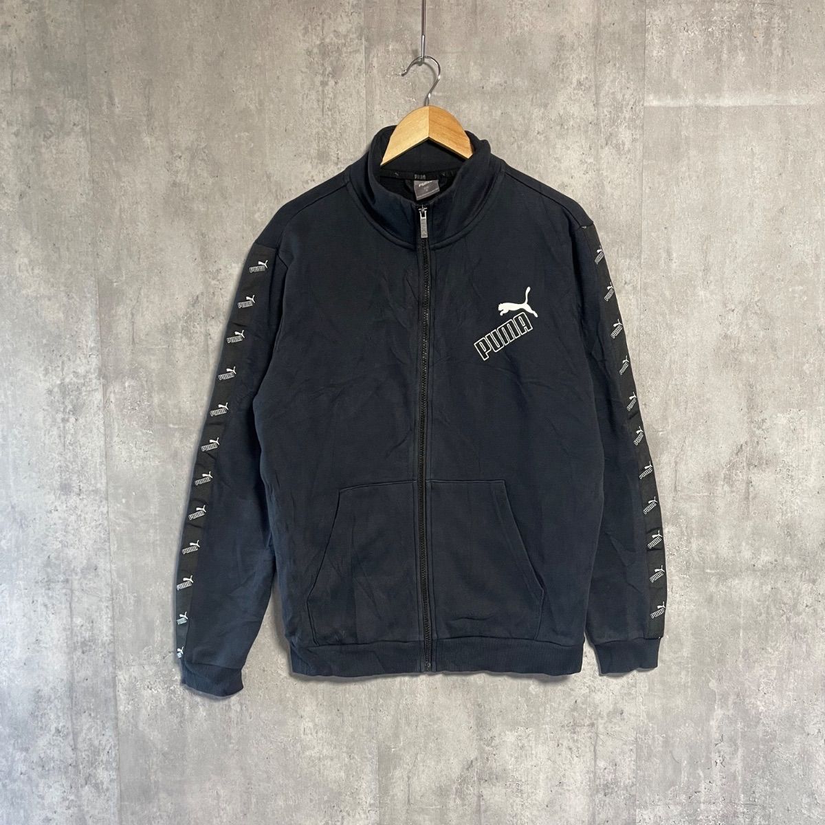 PUMA プーマ スウェット ジャケット ジップアップ XL 黒 サイドライン 