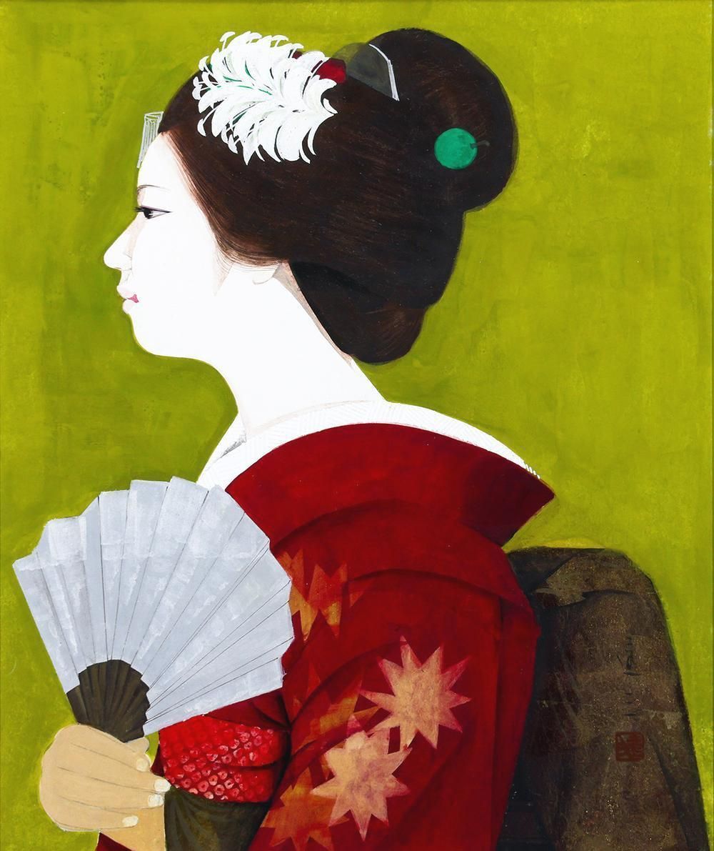 真作】【WISH】清水達三「舞妓」日本画 8号 金箔仕様 共シール 真作】【WISH】清水達三「舞妓」日本画 8号 金箔仕様 共シール