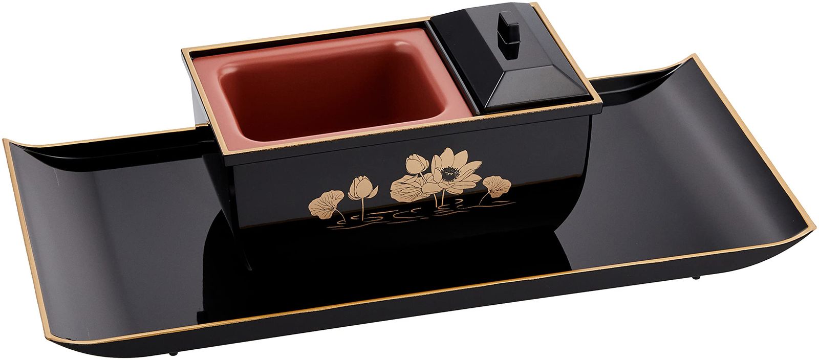 新品 サンメニー 本格 香炉 お盆付き 5.0寸 回し焼香 山中漆器 日本製 焼香盆 セット お盆 お彼岸 法要 に お 香 線香 焼香 インセンス 仏具 現代仏壇 お仏壇 黒 フチ金 蓮 焼香盆(特小) お供え お焼香 線香立て インセンスホルダー コンパク