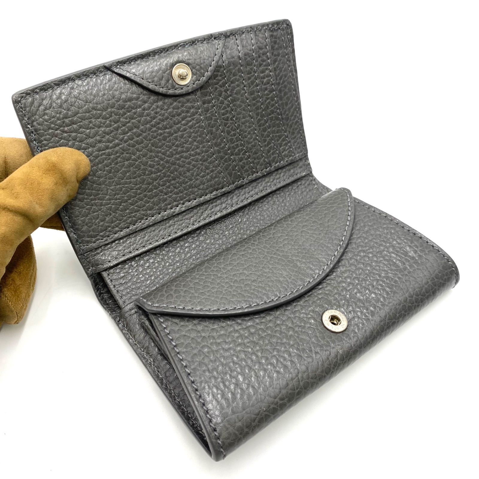 極上美品 HIROFU ヒロフ 財布 ウォレット 二つ折り レザー 本革 グレー 