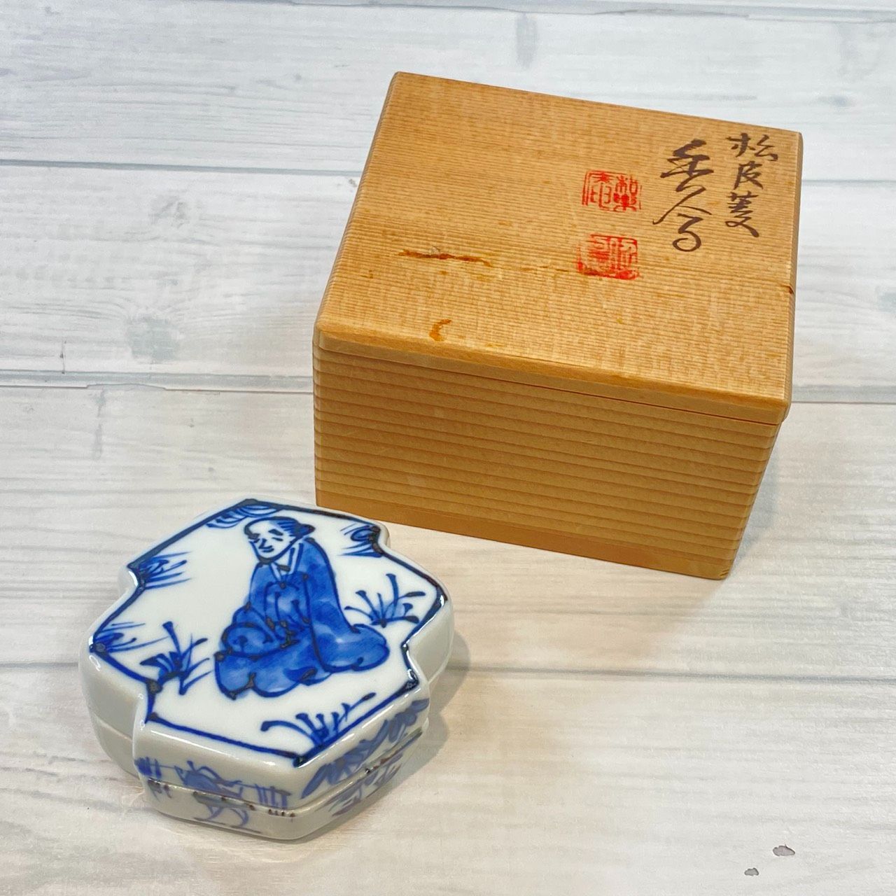 Ｗ２８０　香合　『色絵　おしどり』『高野昭阿弥 造』　共箱　茶道具 W280 香合 『色絵 おしどり』『高野昭阿弥 造』 共箱 茶道具