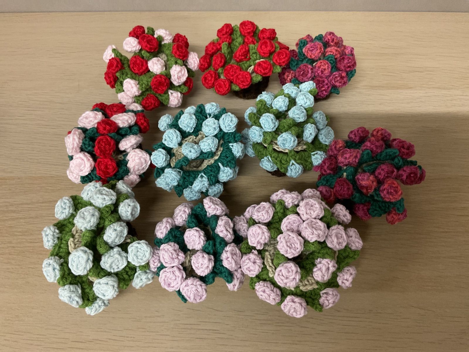 【ハンドメイド（編み）】バラ　花束　コースター