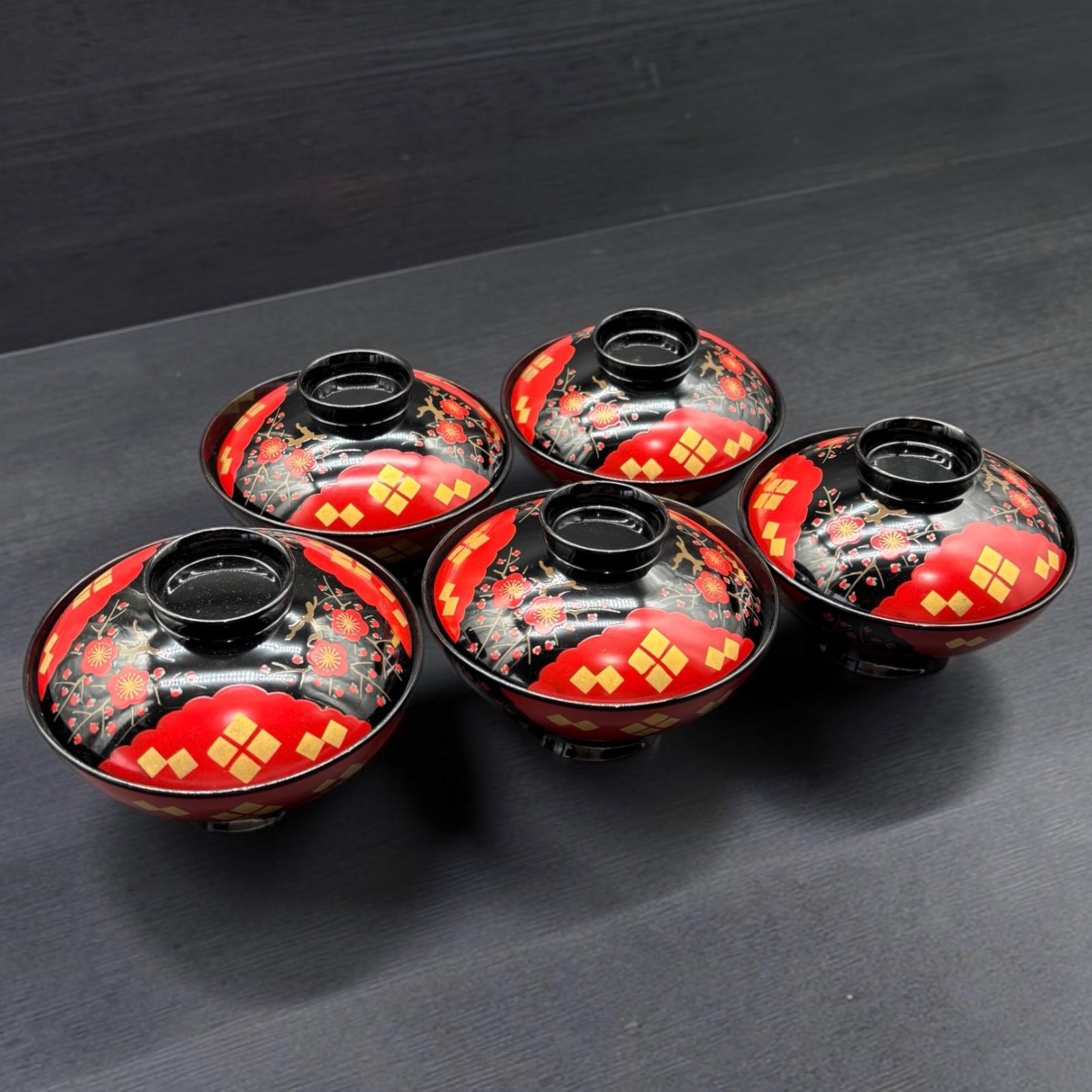 5客セット】 蔵出し 蒔絵 仙才煮物椀 赤絵 漆器 塗物 塗椀 天然木 