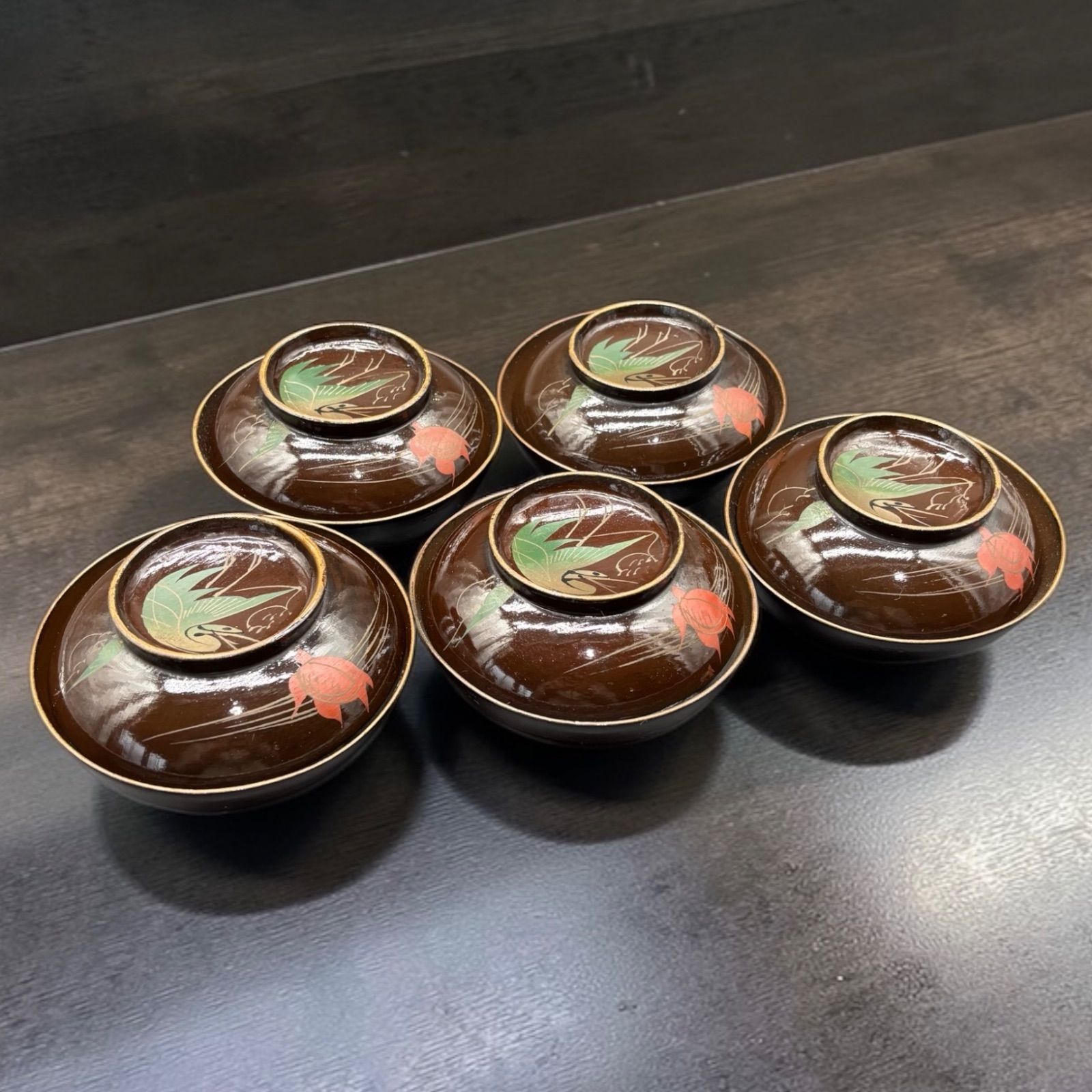 深和】江戸後期◇会津絵 松竹梅漆絵吸物椀（近世漆芸 和