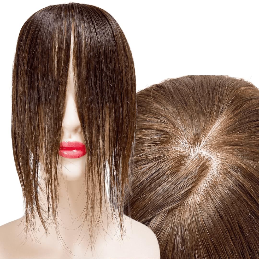 Luce brillare 部分ウィッグ 前髪未カット センター分け 真ん中分け ヘアピース ポイントウィッグ 女性 レディース 人毛100% かつら 分け目自由自在 トップピース トップカバー トップウィッグ [ナチュラルブラウン] [9×14cm (S)]