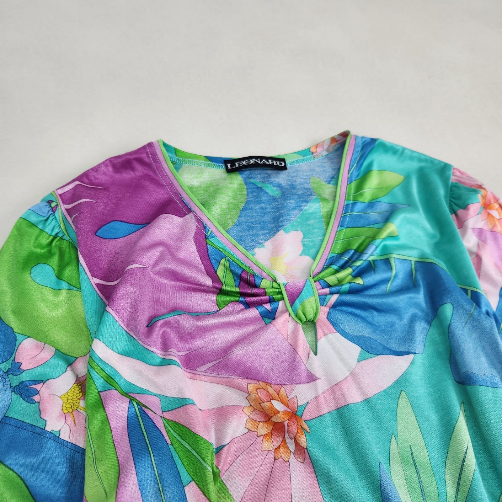美品 LEONARD 半袖ワンピース レオナール 花柄 希少 綿100% 涼しい