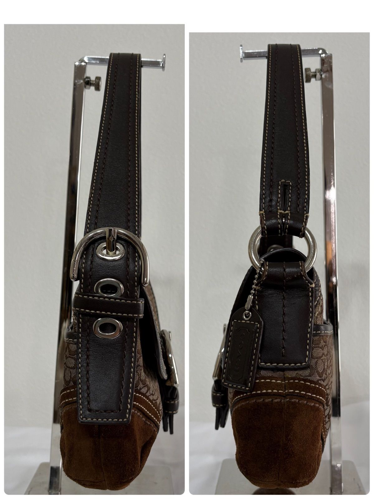 美品 COACH コーチ SOHO シグネチャー ミニ ショルダーバッグ スエード 