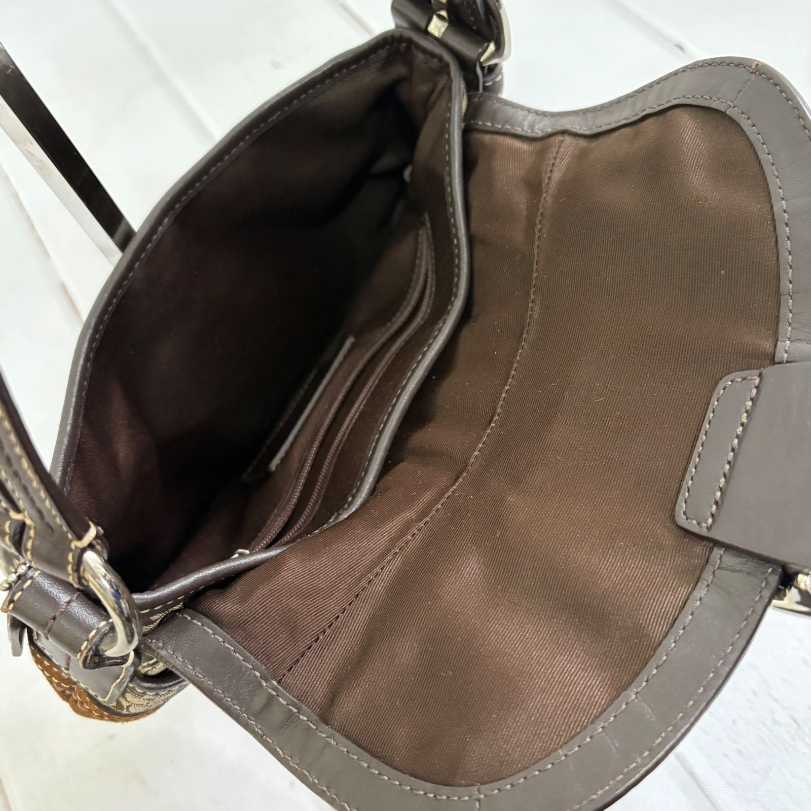 美品 COACH コーチ SOHO シグネチャー ミニ ショルダーバッグ スエード 