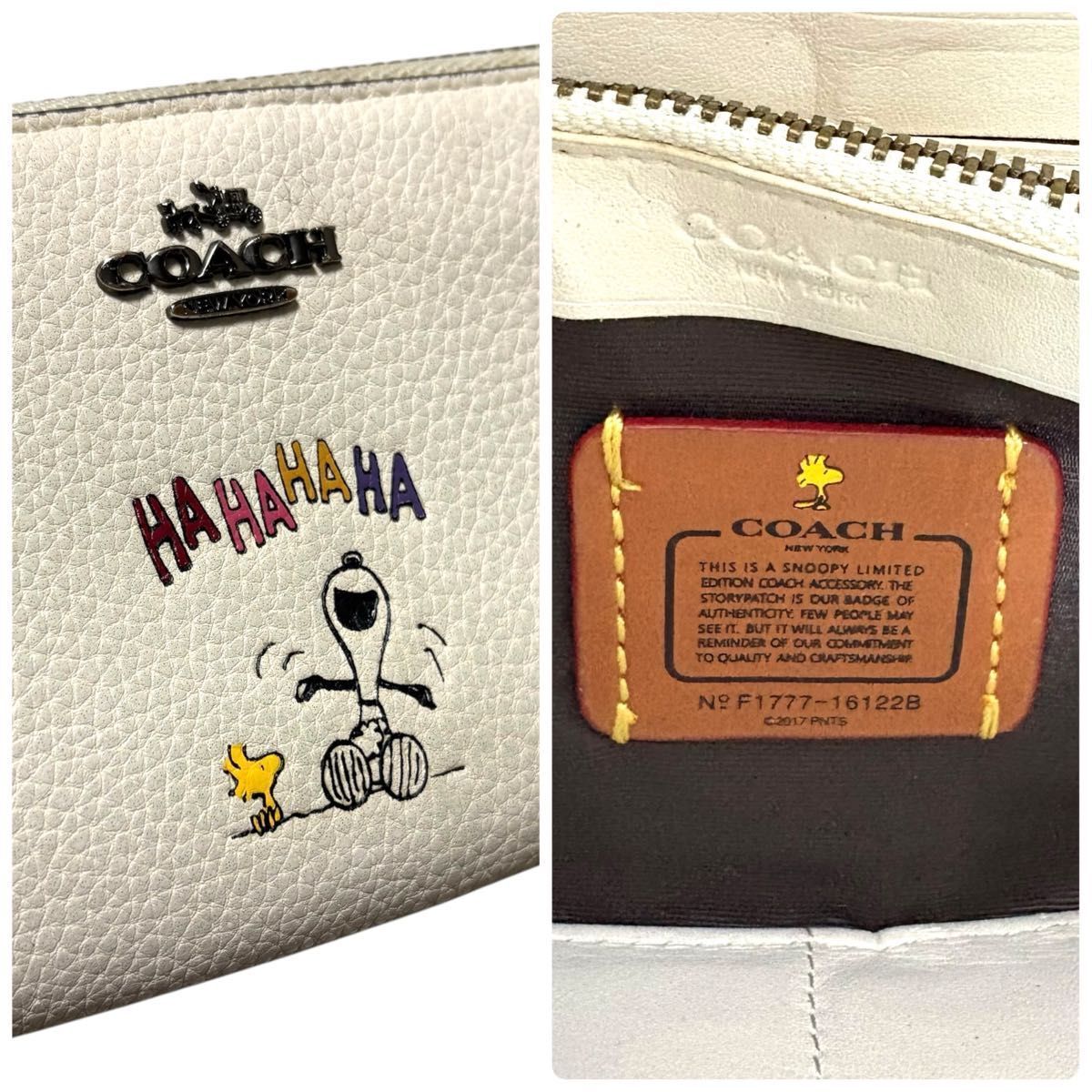 良品 COACH コーチ 長財布 スヌーピー コラボ ホワイト ラウンド 