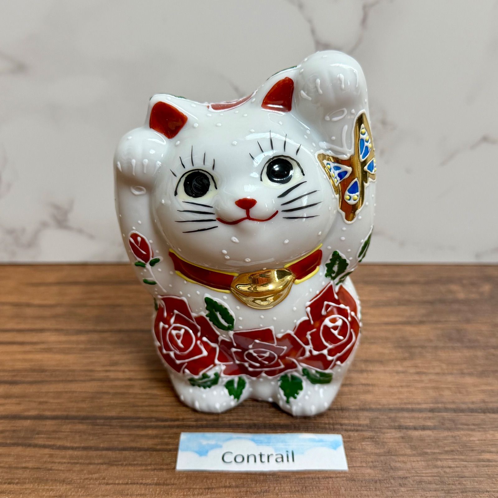 九谷焼】4号 両手 招き猫 薔薇 金運招福 千客万来 Maneki Neko Lucky