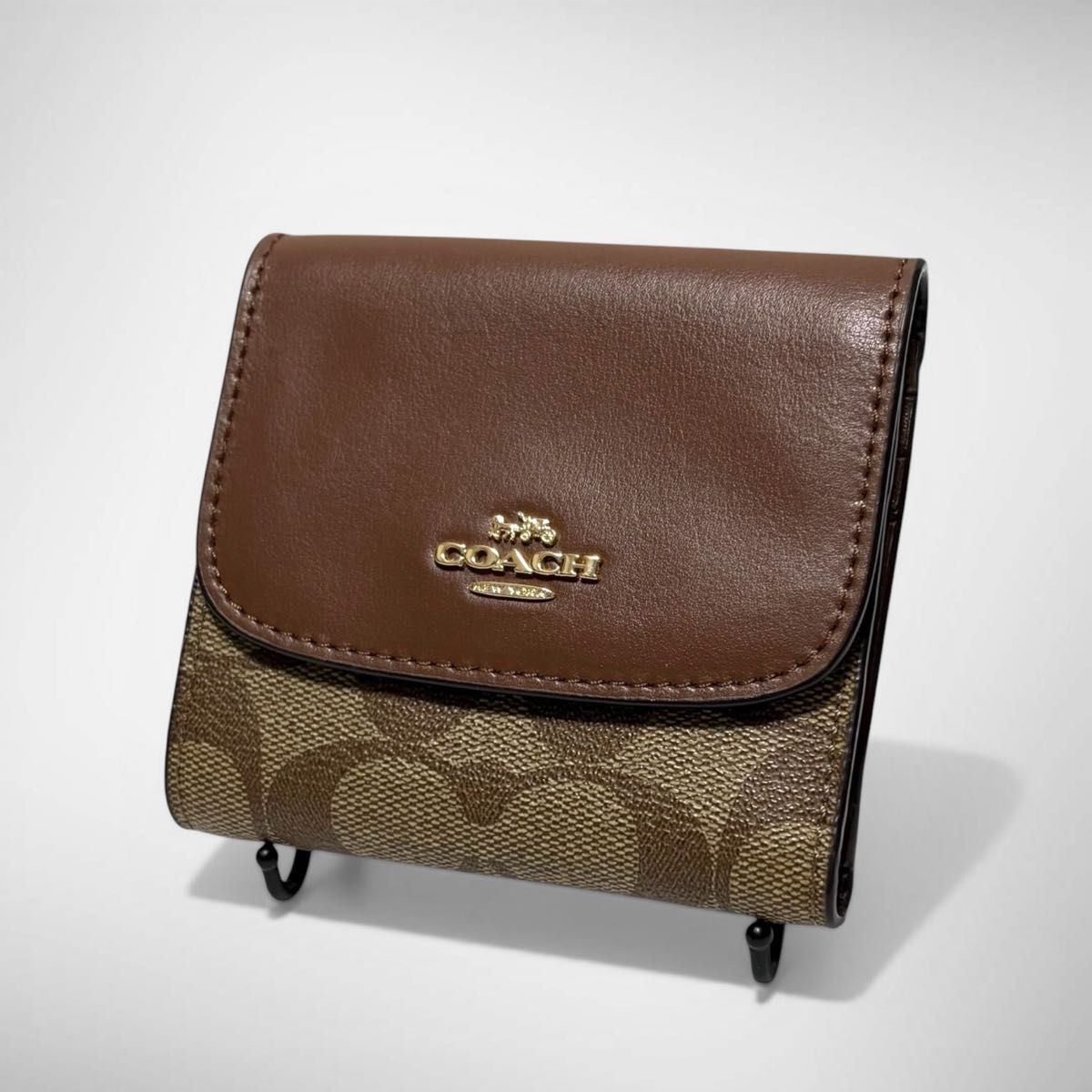 良品 COACH コーチ 三つ折り財布 シグネチャー レザー ウォレット 