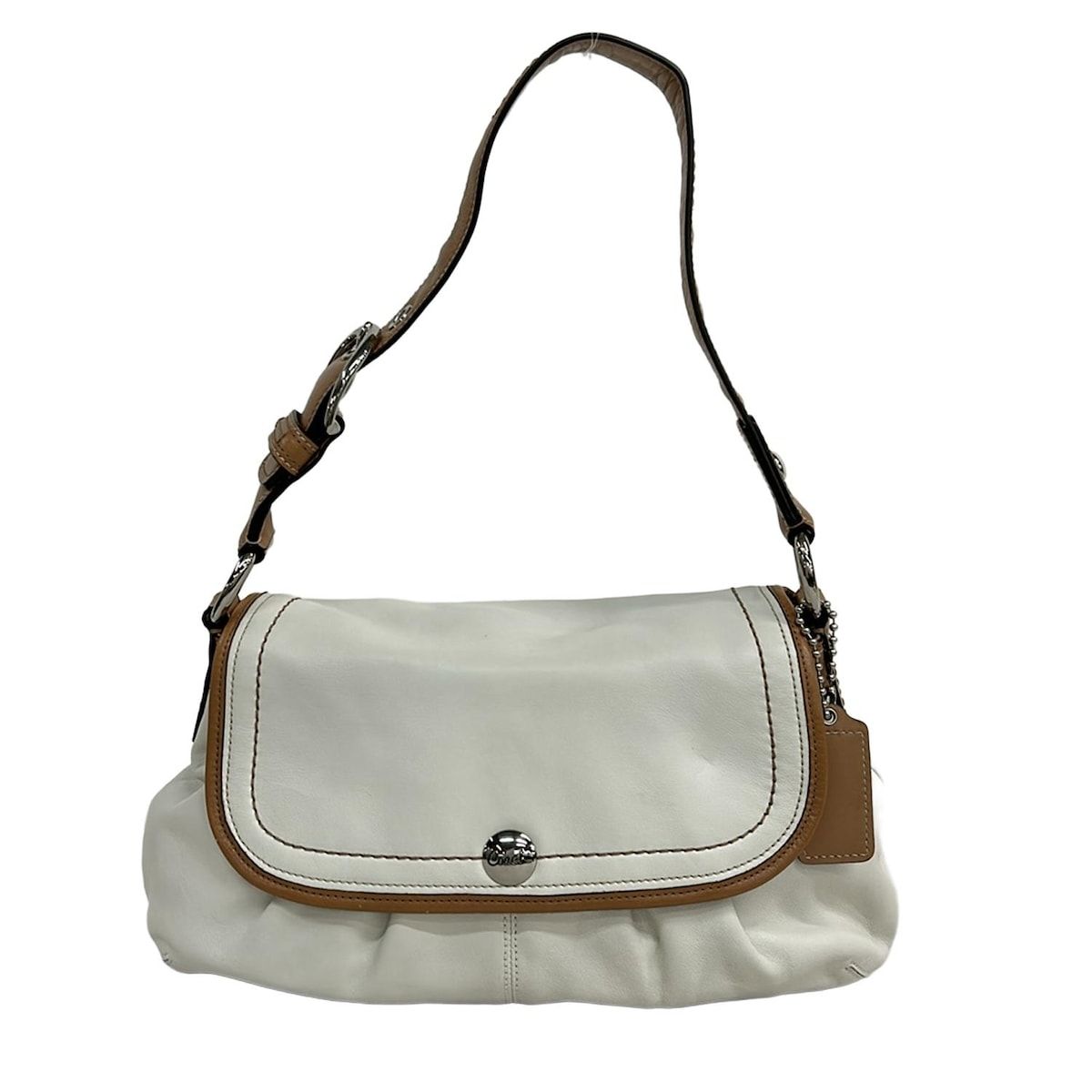 COACH(コーチ) ショルダーバッグ ソーホープリーテッドレザーラージフラップ F13729 白×ライトブラウン レザー COACH(コーチ) ショルダーバッグ ソーホープリーテッドレザーラージ