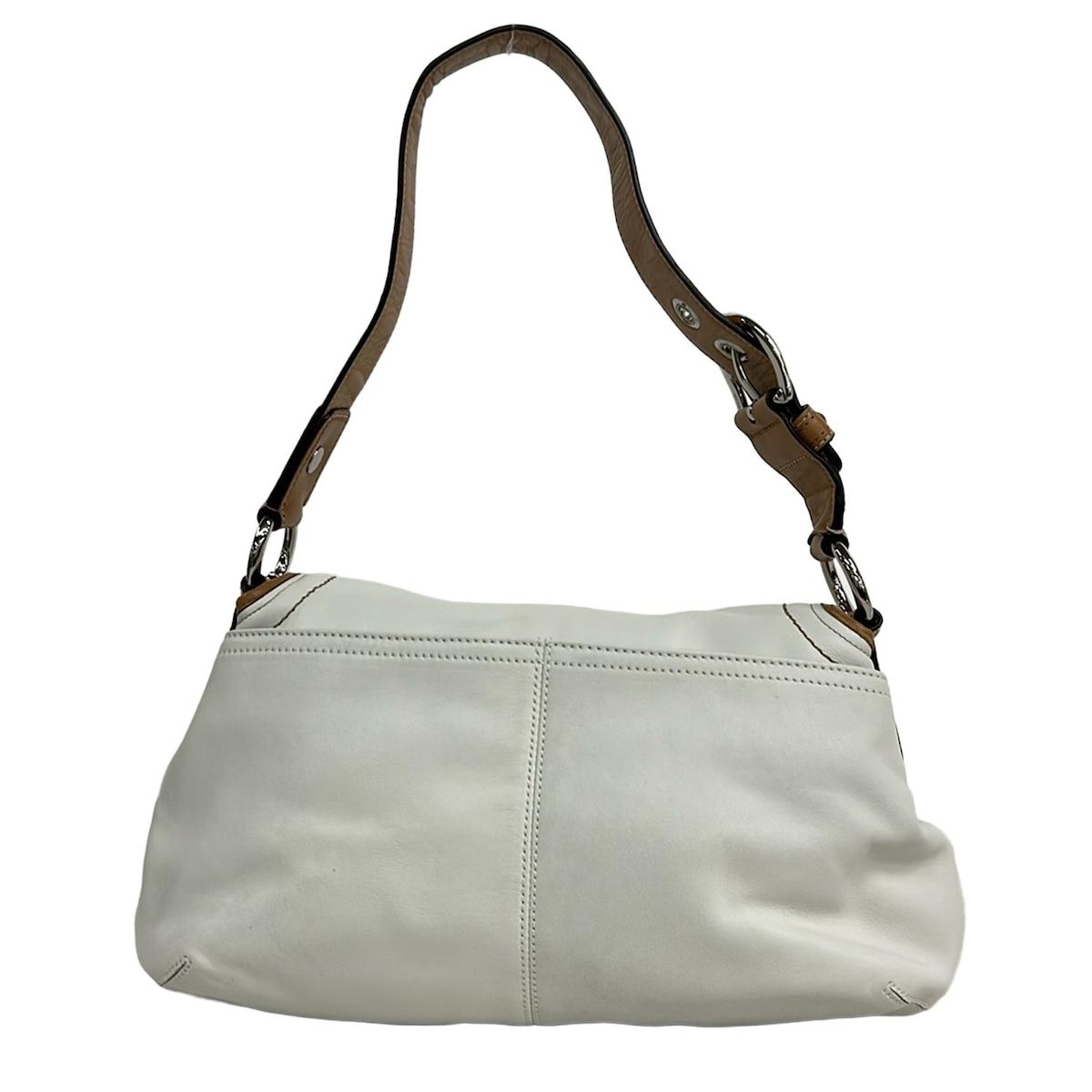 COACH(コーチ) ショルダーバッグ ソーホープリーテッドレザーラージフラップ F13729 白×ライトブラウン レザー COACH(コーチ) ショルダーバッグ ソーホープリーテッドレザーラージ