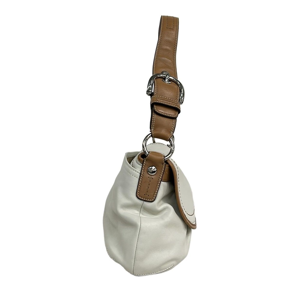 COACH(コーチ) ショルダーバッグ ソーホープリーテッドレザーラージフラップ F13729 白×ライトブラウン レザー COACH(コーチ) ショルダーバッグ ソーホープリーテッドレザーラージ