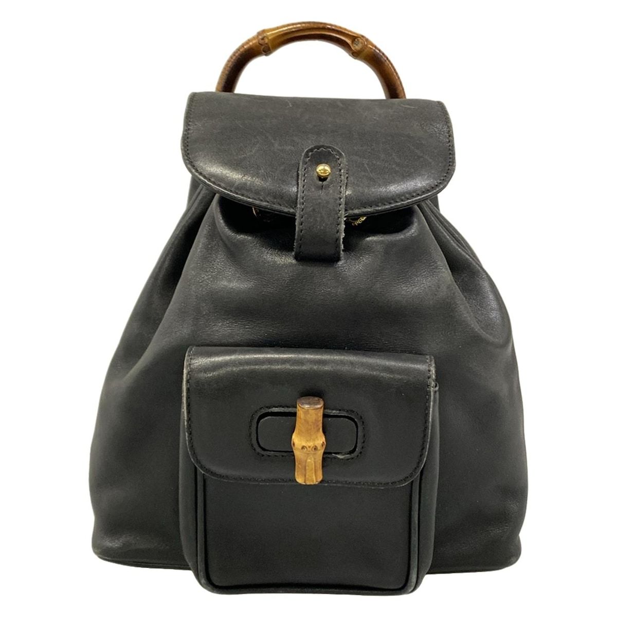 GUCCI(グッチ) リュックサック バンブー 黒×ダークブラウン 巾着/ミニ 