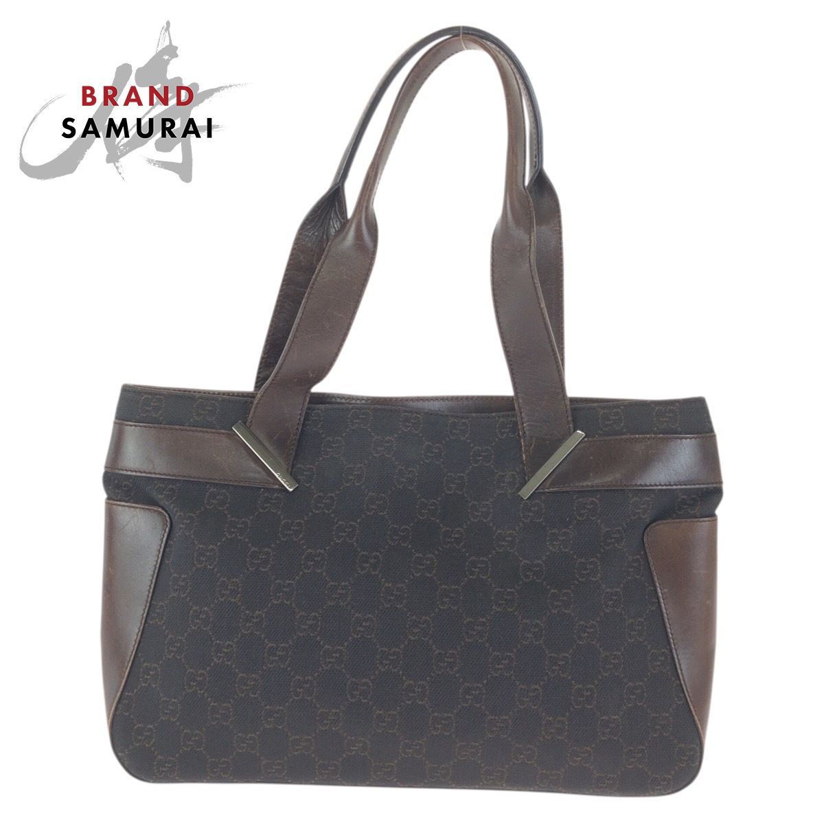 GUCCI グッチ ダークブラウン シルバー金具 GGキャンバス/レザー