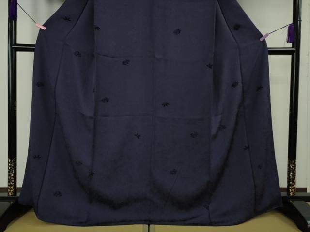 平和屋着物○極上 お召 天鵞絨 ビロード 鳳凰桐唐草 色無地 鉄紺色