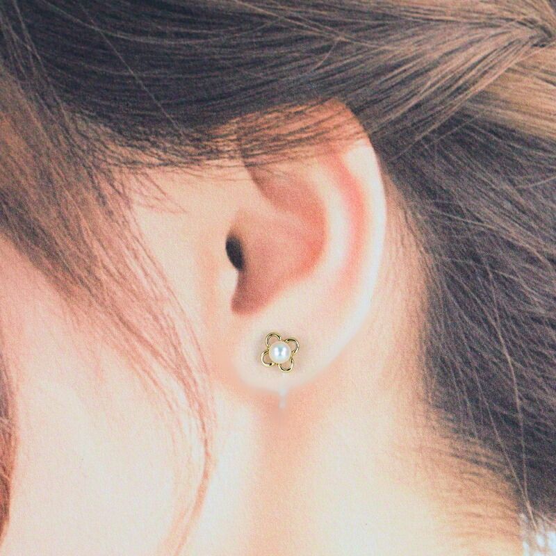 ミキモト ピアス K18YG パール 4.1mm 4.2mm フラワーモチーフ 花