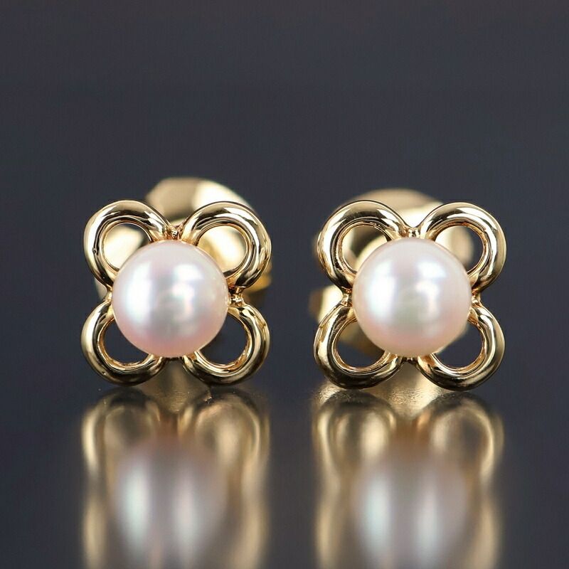 ミキモト ピアス K18YG パール 4.1mm 4.2mm フラワーモチーフ 花