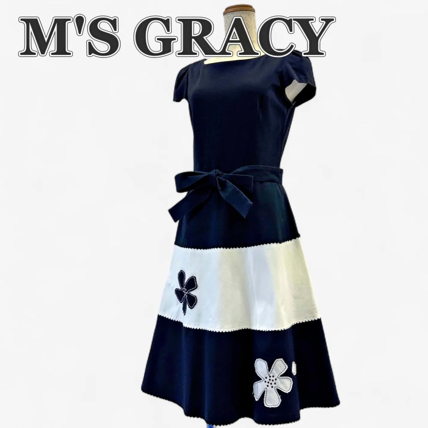 M'S GRACY エムズグレイシー ワンピース バイカラー 花モチーフ M'S GRACY エムズグレイシー ワンピース バイカラー 花モチーフ