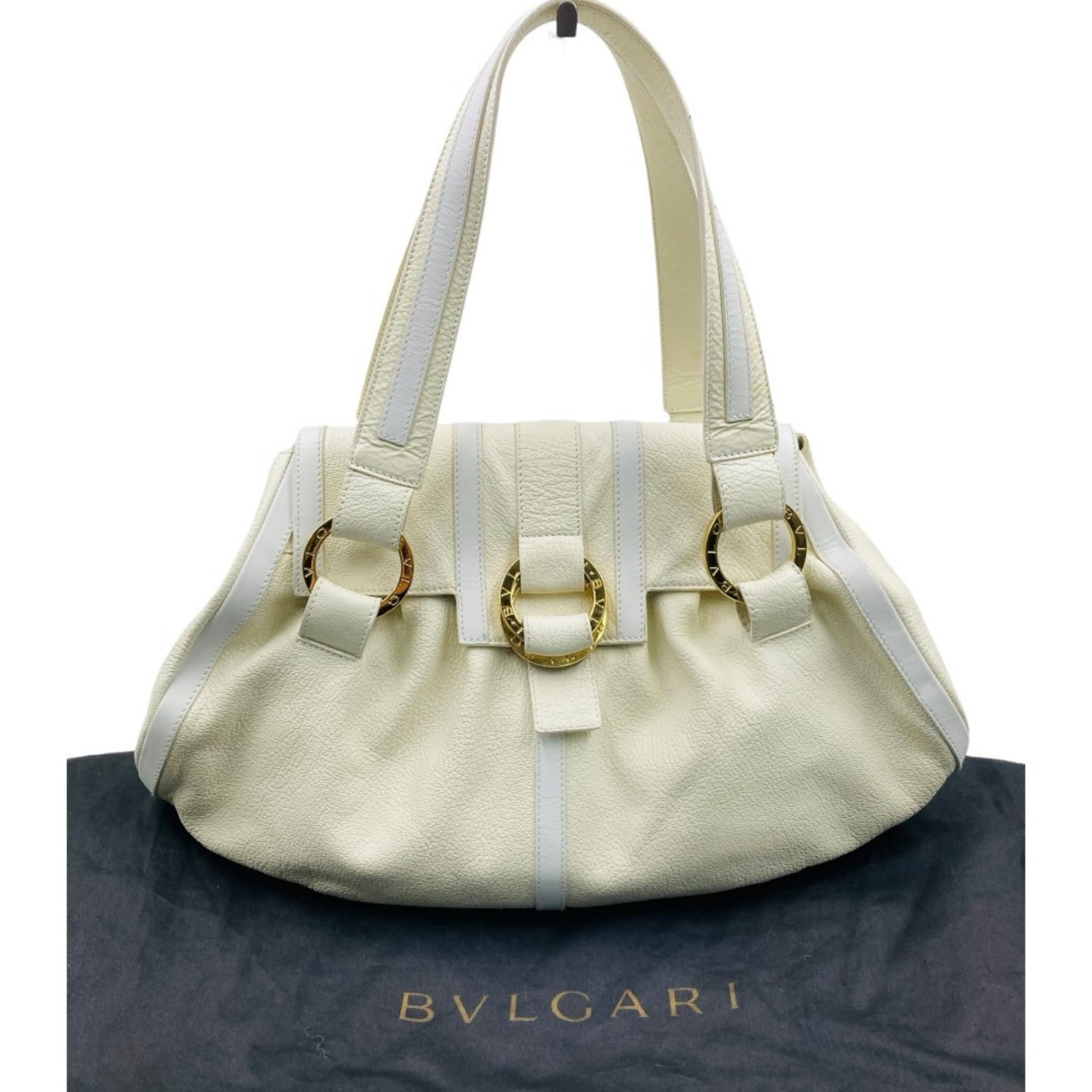 ブルガリ BVLGARI ドッピオトンド ハンドバッグ レザー アイボリー
