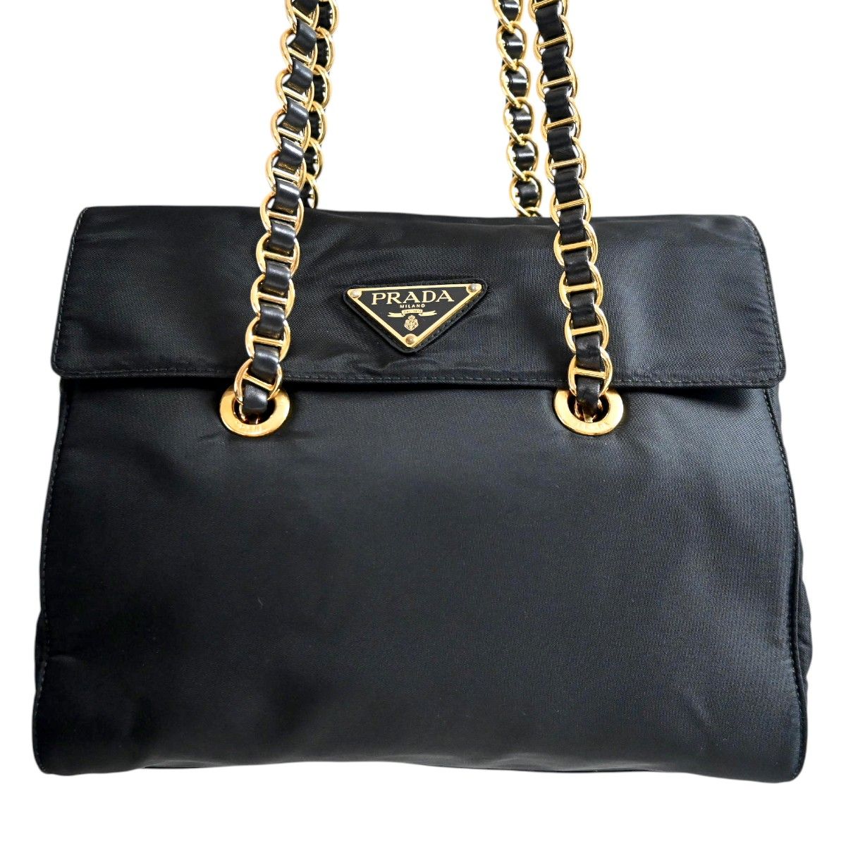 美品 PRADA プラダ ロゴプレート ナイロン/レザー フラップ