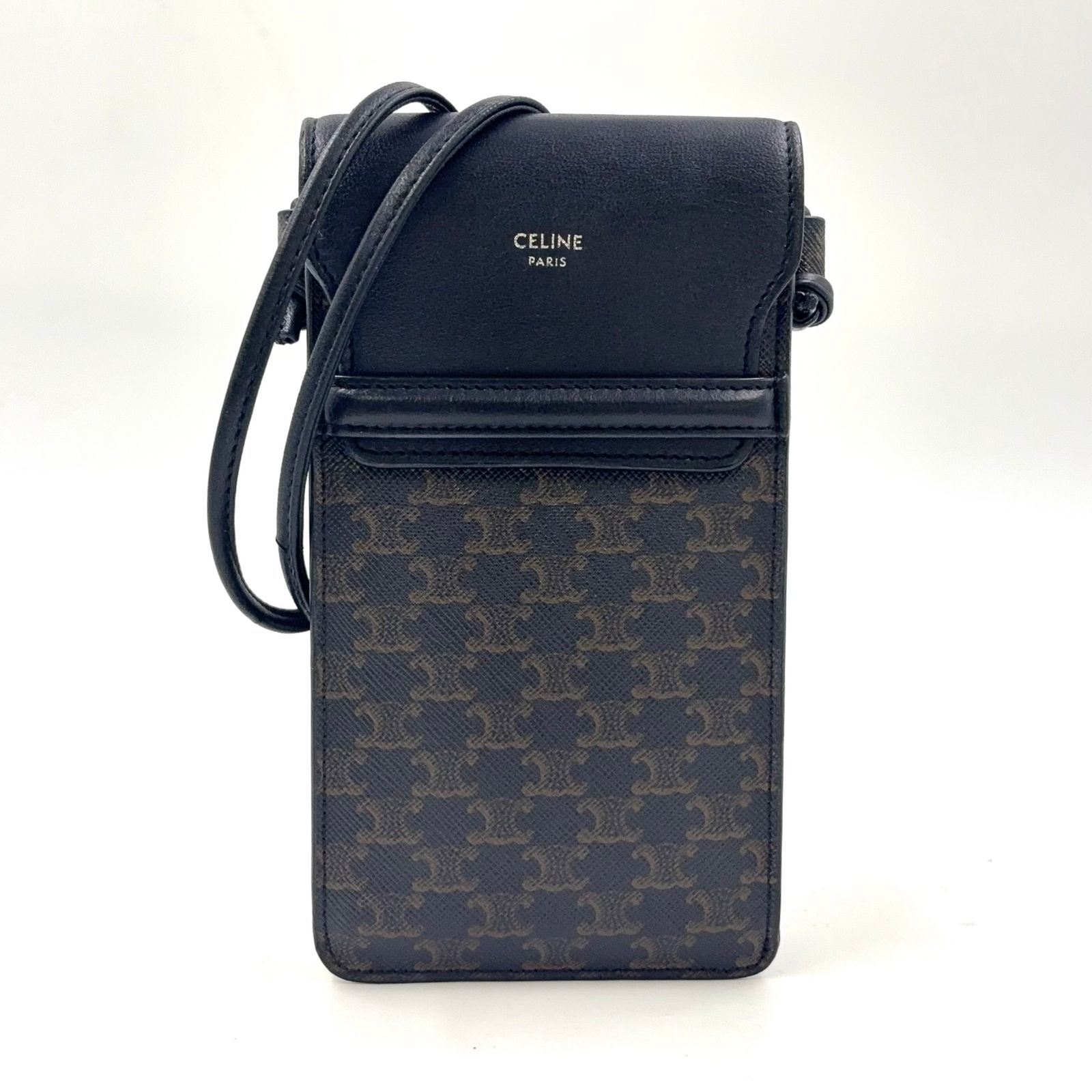 CELINE トリオンフ モバイルポーチ レザー×キャンバス ブラウン CELINE トリオンフ モバイルポーチ レザー×キャンバス ブラウン