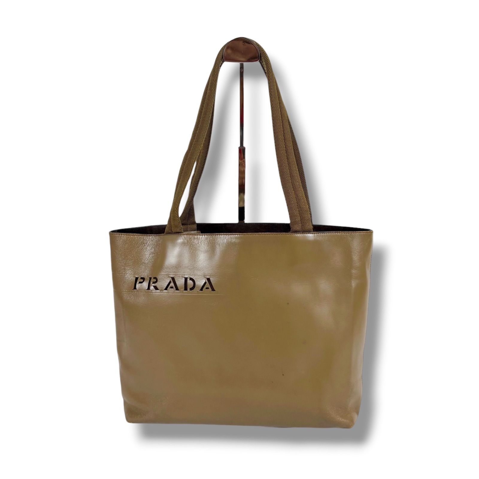 プラダ PRADA パンチングレザー ミニトートバッグ ロゴ キャメル 