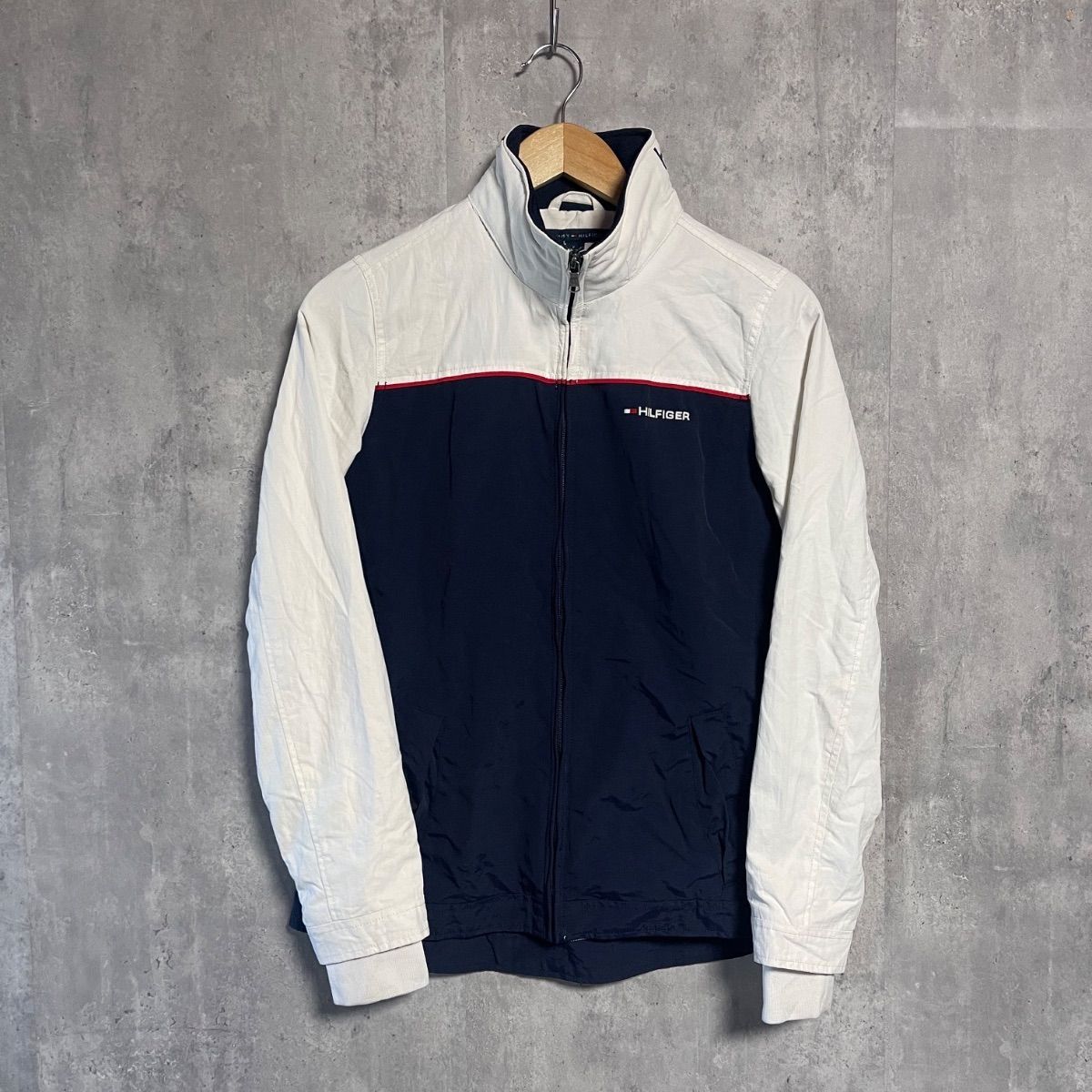 トミーヒルフィガー ナイロンジャケット XS 紺 白 襟ロゴ TOMMY 