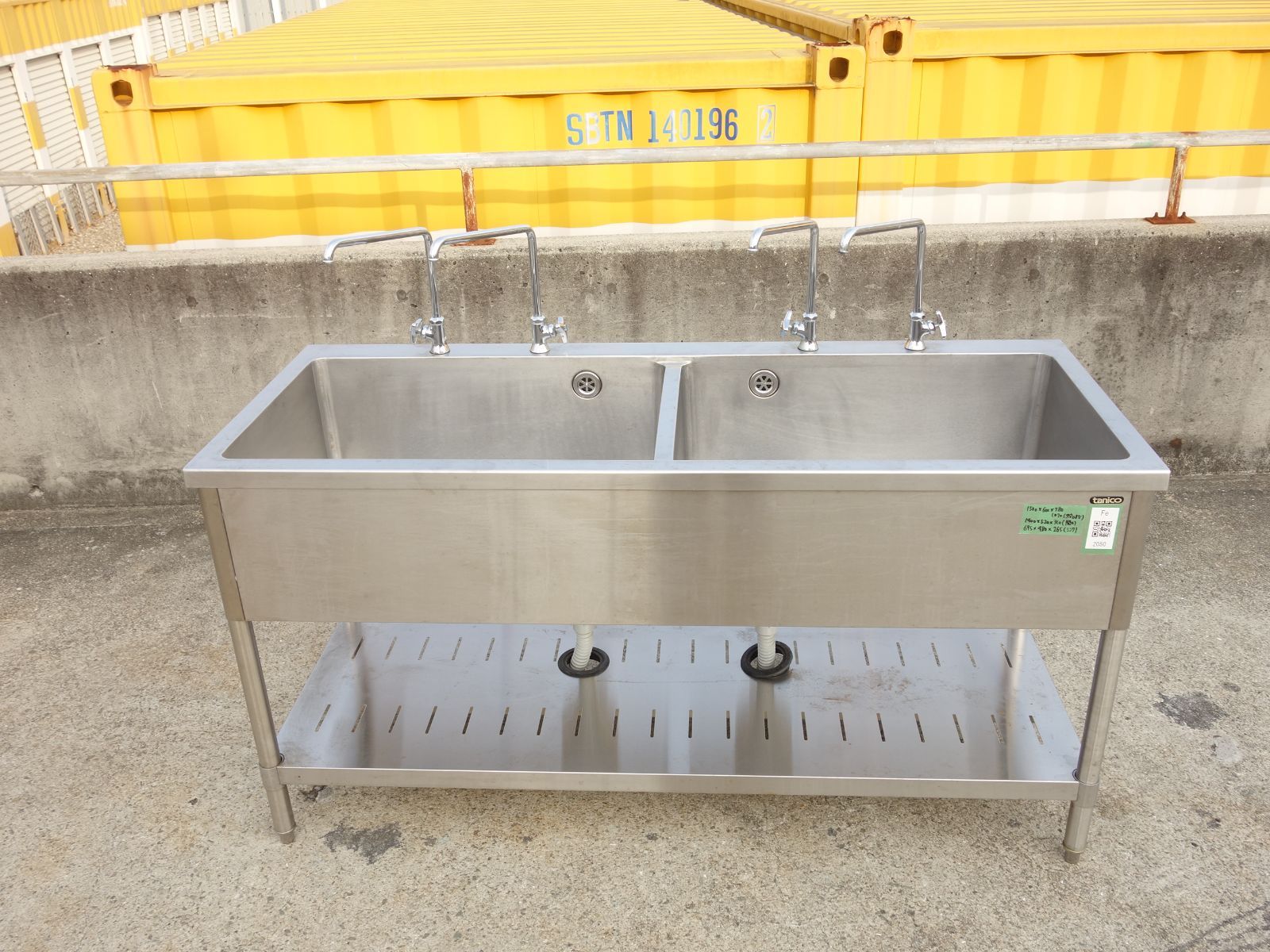 中古】K▽タニコー 業務用 厨房 流し台 シンク ステンレス 二槽 2槽 水 