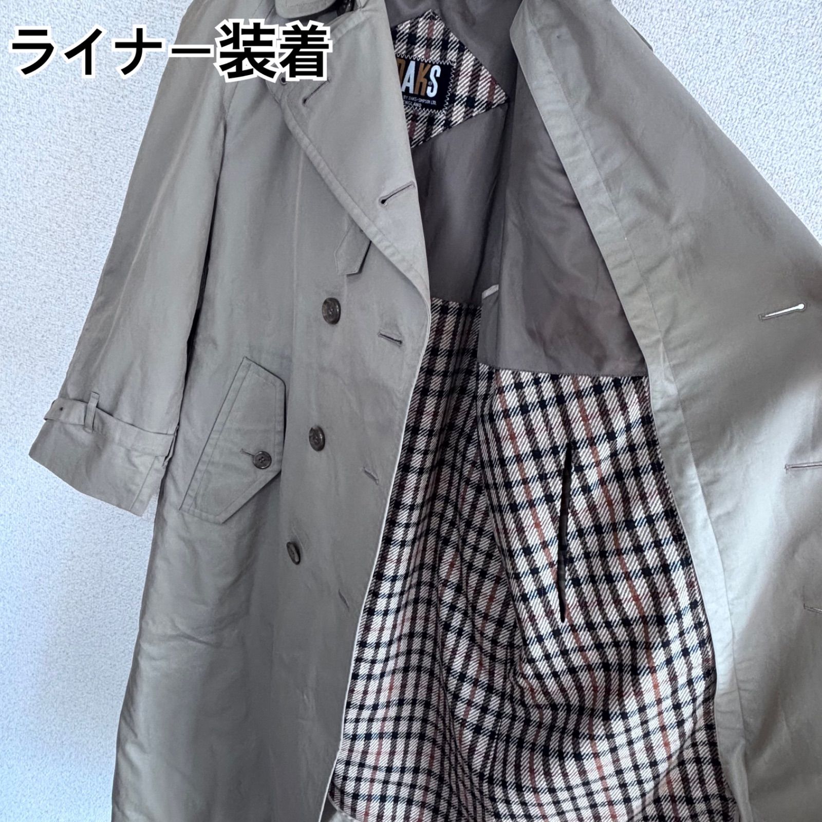 Lady》DAKS トレンチコート ライナー付き ハウスチェック コットン100 