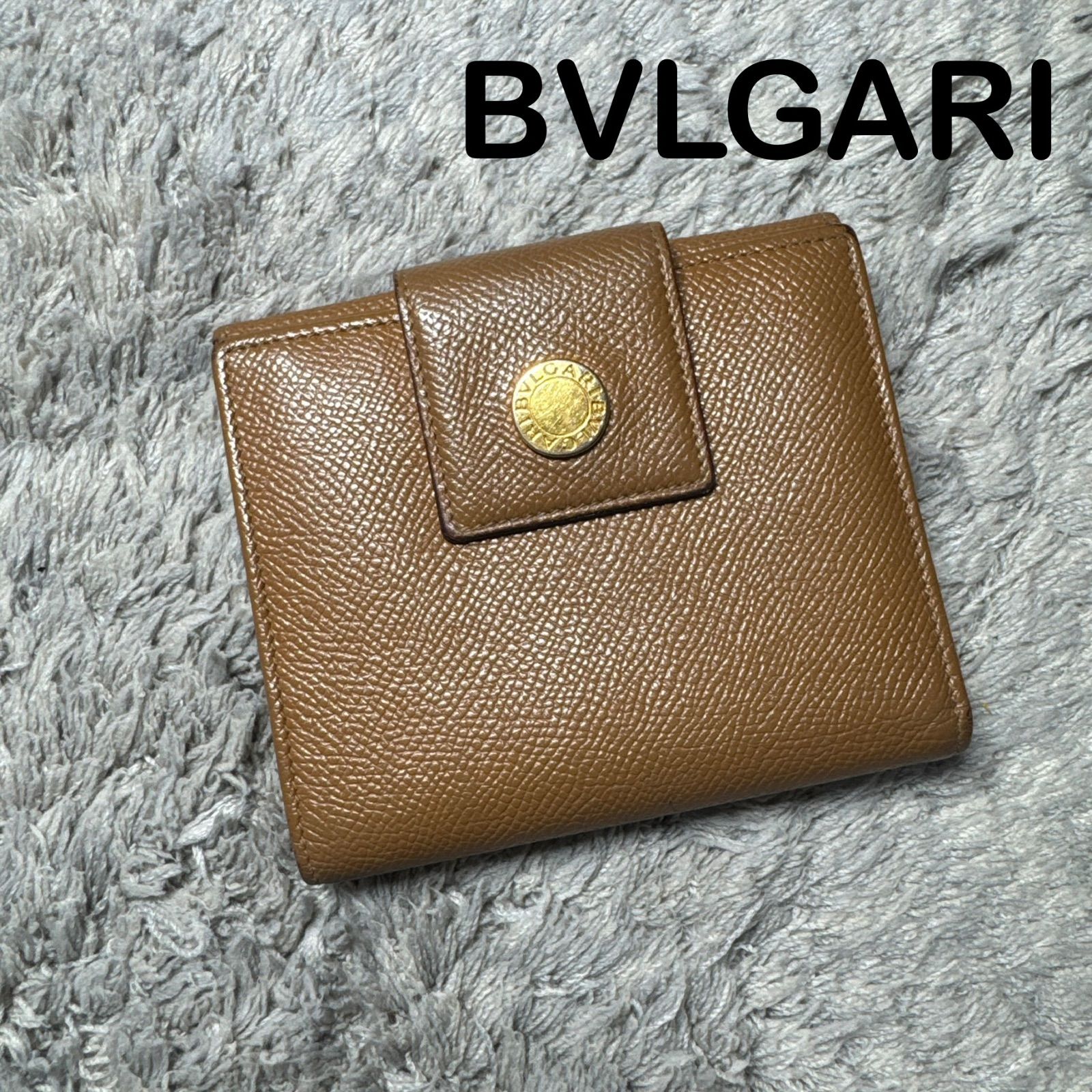 BVLGARI ブルガリ 二つ折り財布 レザー ブラウン ゴールドボタン BVLGARI ブルガリ 二つ折り財布 レザー ブラウン ゴールドボタン