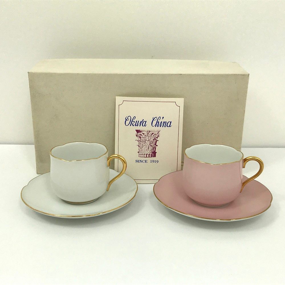 未使用品 大倉陶園 ピンク ホワイト 金縁 デミタスカップ＆ソーサー 2 