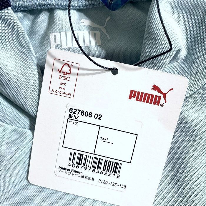 PUMA プーマ ゴルフ ICELIVE テックカット メッシュ切替 ラインデザイン ストレッチ モックネック 半袖 シャツ カットソー ゴルフウェア  627606 定価1.2万 ライトブルー ネイビー▲028▼50425w09