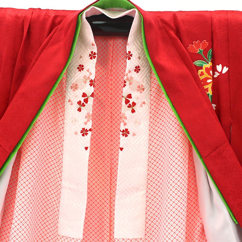 511ag59□七五三 七歳 女児 着物&袋帯&長襦袢 手鞠 駒 赤□美品 【公式