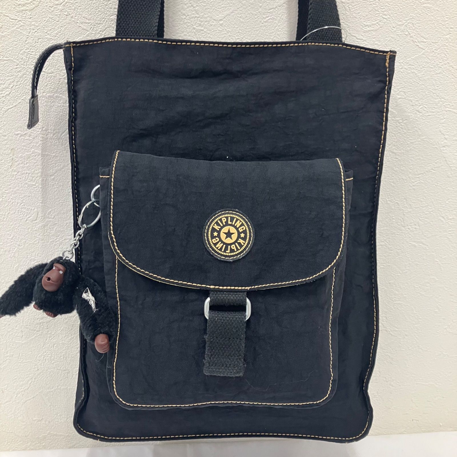 1499 KIPLING キプリング トートバッグ ブラック系 黒系 チャーム付き 