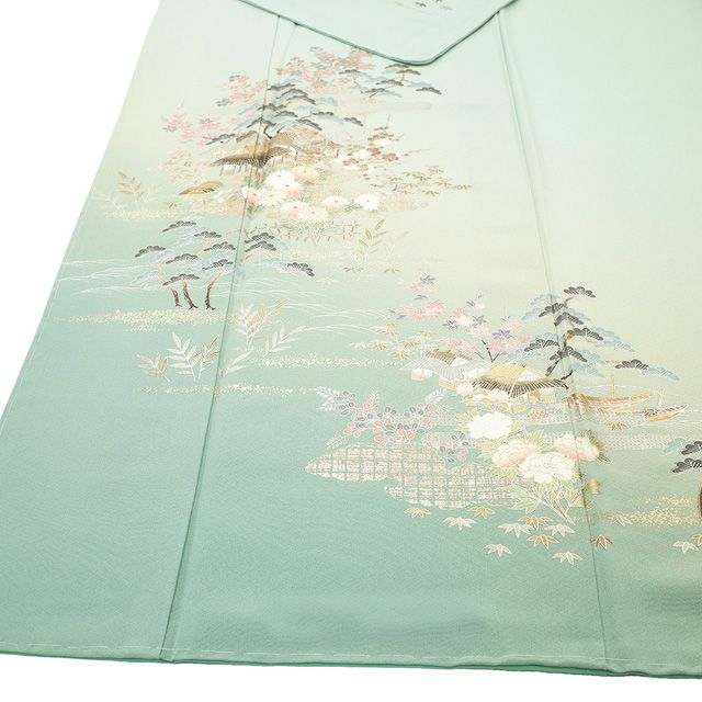 新古品】 訪問着 着物 未使用 正絹 フォーマル 袷 薄緑 ミントグリーン 