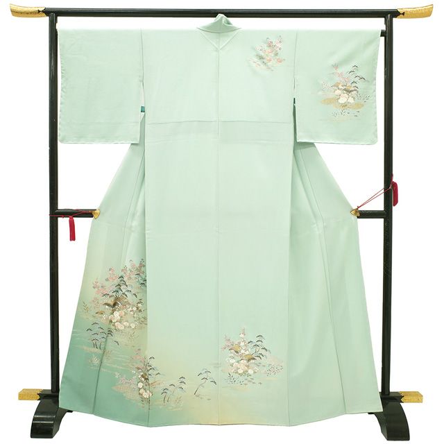 新古品】 訪問着 着物 未使用 正絹 フォーマル 袷 薄緑 ミントグリーン 