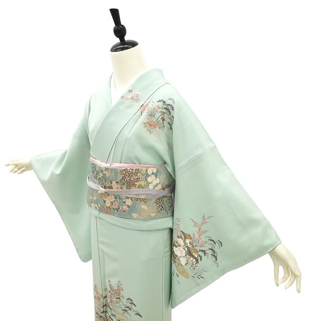 新古品】 訪問着 着物 未使用 正絹 フォーマル 袷 薄緑 ミントグリーン 