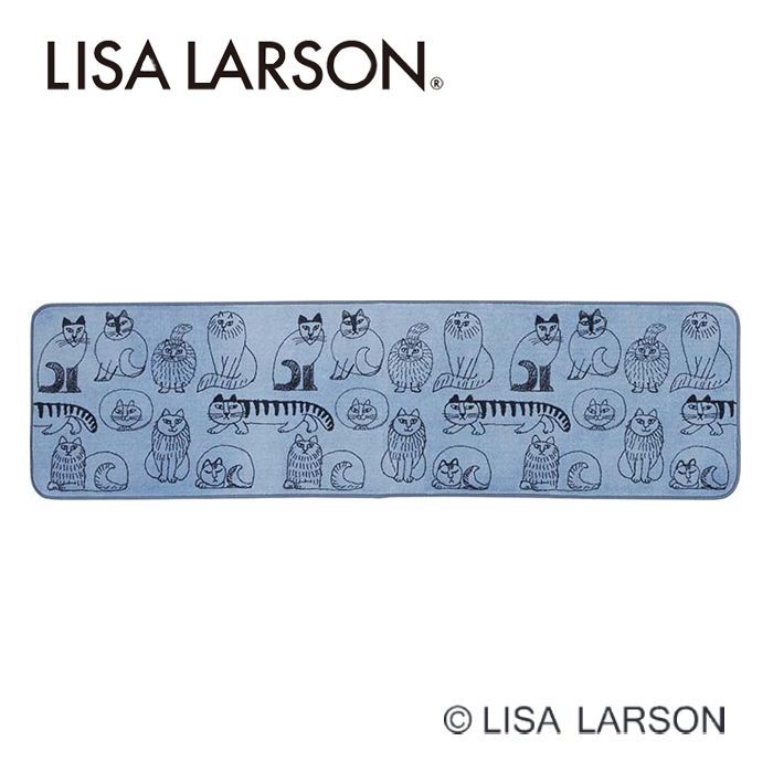 【アウトレット 一部色褪せあり】 LISA LARSON リサラーソン スケッチ キッチンマット 50X180cm 北欧 スケッチネコたち 抗菌 速乾 防臭加工 洗濯機洗い 滑り止め ブルー おしゃれ