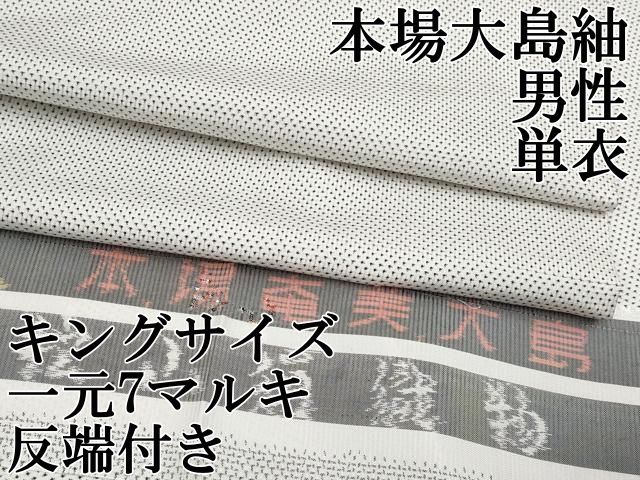 平和屋本店▽極上 男性 本場大島紬 単衣 キングサイズ 白大島 一元7マルキ 反端付き 逸品 CYAA4939s6
