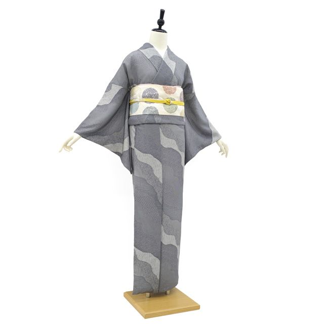 未着用　小紋　身丈162　裄64　地紋起こし　花模様　正絹　着物　032b p 着物・浴衣